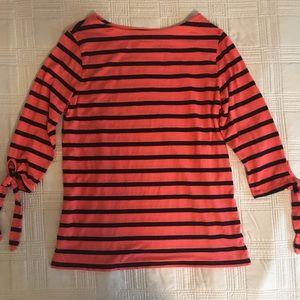 NWOT Coral and navy blue boat neck top